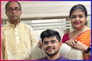 Shivam Ghosh with his mother Amrita Chaudhuri Ghosh and grandfather Bijay Banerjee