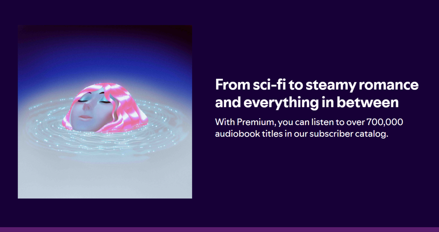 Digital artwork of a pink-haired humanoid head floating in water with glowing ripple rings, beside white promotional text on a dark purple background.