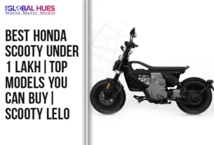 Ad banner promoting Honda scooty under 1 lakh with bold headline on the left and a black scooter on the right image. Brand name at top left.