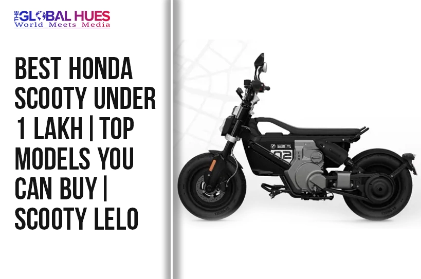 Ad banner promoting Honda scooty under 1 lakh with bold headline on the left and a black scooter on the right image. Brand name at top left.