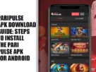 Banner-style image for an article about PariPulse APK download; bold left text and a phone screen showing the PariPulse app with casino games on the right.