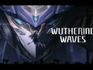 Promo banner for the game Wuthering Waves showing a large metallic mech head looming over a silhouetted figure mid-air, with the game title 'Wuthering Waves' on the right.