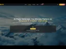 PicEditor AI homepage hero with mountain background, headline about AI photo generation, and a central Upload Image box.